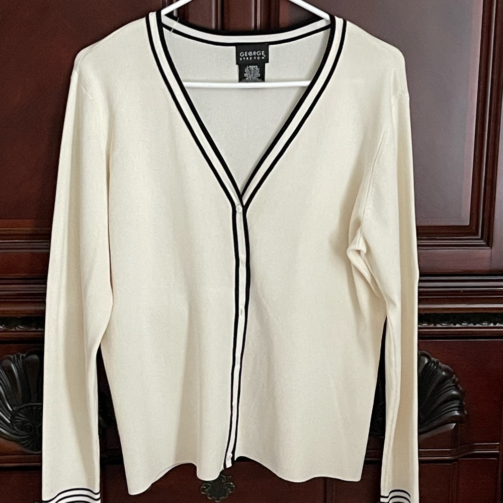Cream and Black Stretch Sweater Ensemble by George.